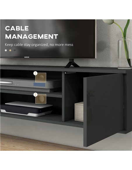 HOMCOM Floating TV Stand Cabinet for TVs up to 60" with Open Shelf, Storage Cupboards and Cable Management, Grey - pic 27930 | FastDaddyshop