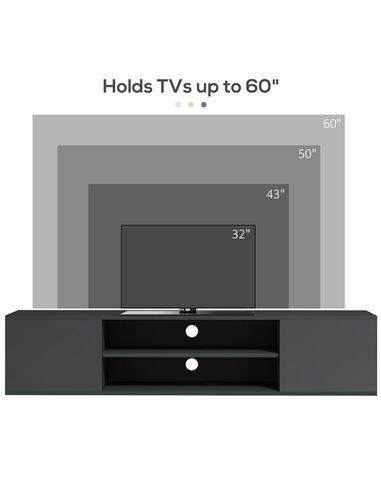 HOMCOM Floating TV Stand Cabinet for TVs up to 60" with Open Shelf, Storage Cupboards and Cable Management, Grey