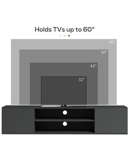 HOMCOM Floating TV Stand Cabinet for TVs up to 60" with Open Shelf, Storage Cupboards and Cable Management, Grey - pic 27931 | FastDaddyshop