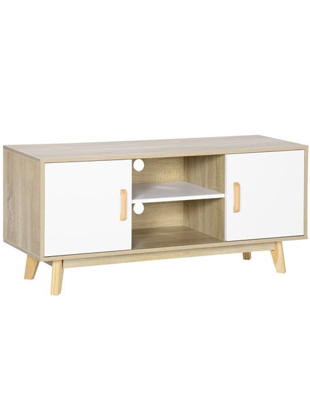 HOMCOM Modern TV Cabinet, TV Stand with Storage Shelves and Doors for 55" TVs for Living Room, Bedroom, Natural - pic 27942 | FastDaddyshop