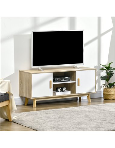 HOMCOM Modern TV Cabinet, TV Stand with Storage Shelves and Doors for 55" TVs for Living Room, Bedroom, Natural