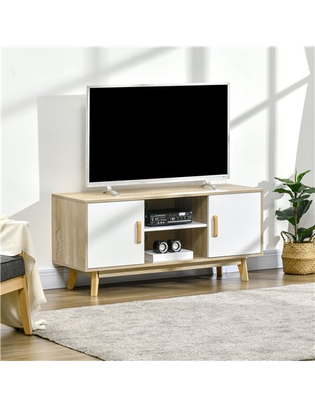 HOMCOM Modern TV Cabinet, TV Stand with Storage Shelves and Doors for 55" TVs for Living Room, Bedroom, Natural - pic 27943 | FastDaddyshop