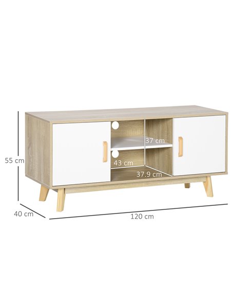 HOMCOM Modern TV Cabinet, TV Stand with Storage Shelves and Doors for 55" TVs for Living Room, Bedroom, Natural - pic 27944 | FastDaddyshop