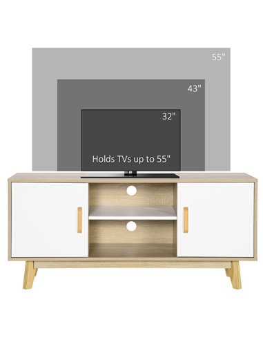 HOMCOM Modern TV Cabinet, TV Stand with Storage Shelves and Doors for 55" TVs for Living Room, Bedroom, Natural