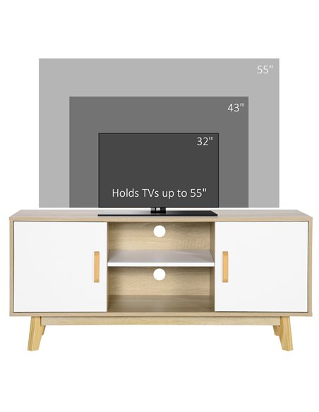HOMCOM Modern TV Cabinet, TV Stand with Storage Shelves and Doors for 55" TVs for Living Room, Bedroom, Natural - pic 27948 | FastDaddyshop