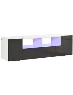 HOMCOM Modern TV Stand Unit for TVs up to 60" with LED Lights, Storage Shelves and Cupboards, 137cmx35cmx42cm, Grey