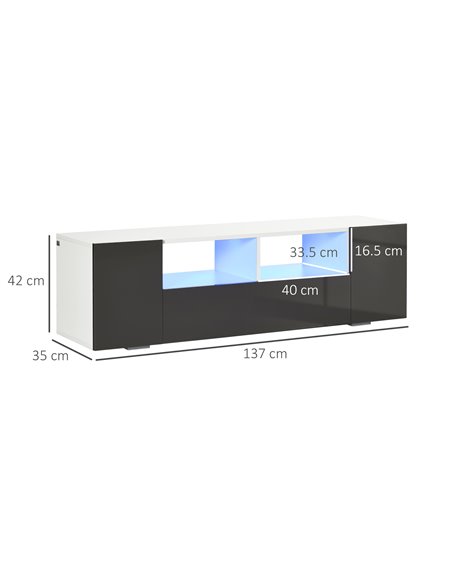 HOMCOM Modern TV Stand Unit for TVs up to 60" with LED Lights, Storage Shelves and Cupboards, 137cmx35cmx42cm, Grey - pic 27953 | FastDaddyshop