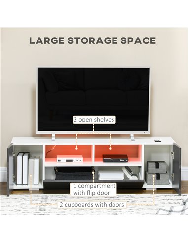 HOMCOM Modern TV Stand Unit for TVs up to 60" with LED Lights, Storage Shelves and Cupboards, 137cmx35cmx42cm, Grey