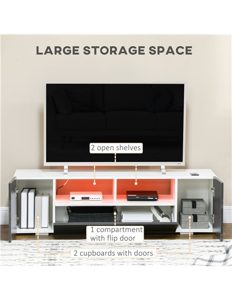 HOMCOM Modern TV Stand Unit for TVs up to 60" with LED Lights, Storage Shelves and Cupboards, 137cmx35cmx42cm, Grey - pic 27956 | FastDaddyshop