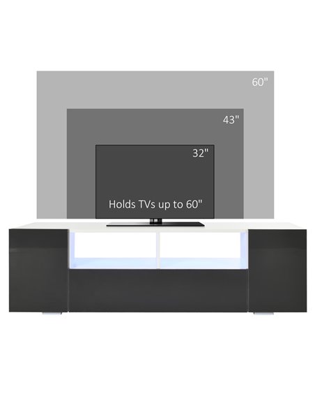 HOMCOM Modern TV Stand Unit for TVs up to 60" with LED Lights, Storage Shelves and Cupboards, 137cmx35cmx42cm, Grey - pic 27957 | FastDaddyshop