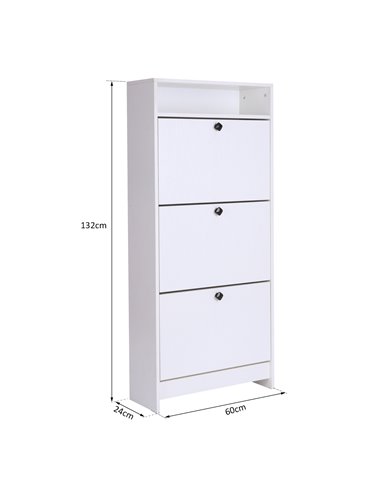 HOMCOM Shoe Storage Cabinet With 3 Drawers, Chipboard-White