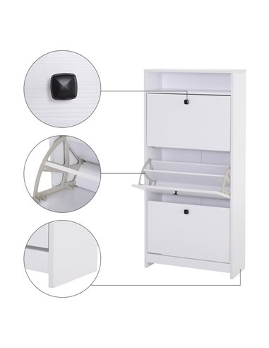 HOMCOM Shoe Storage Cabinet With 3 Drawers, Chipboard-White