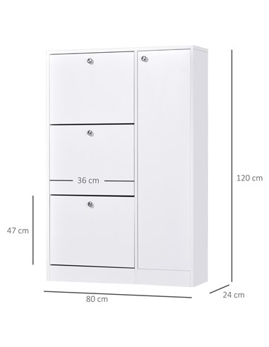 HOMCOM 4 Compartment Shoe Storage Cabinet with Shelves, White 833-293V01