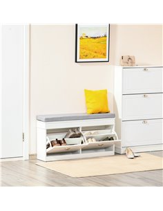 HOMCOM Shoe Storage Bench, Cabinet Organizer with 2 Drawers, Adjustable Shelf, White 2