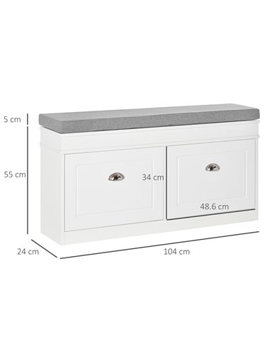 HOMCOM Shoe Storage Bench, Cabinet Organizer with 2 Drawers, Adjustable Shelf, White