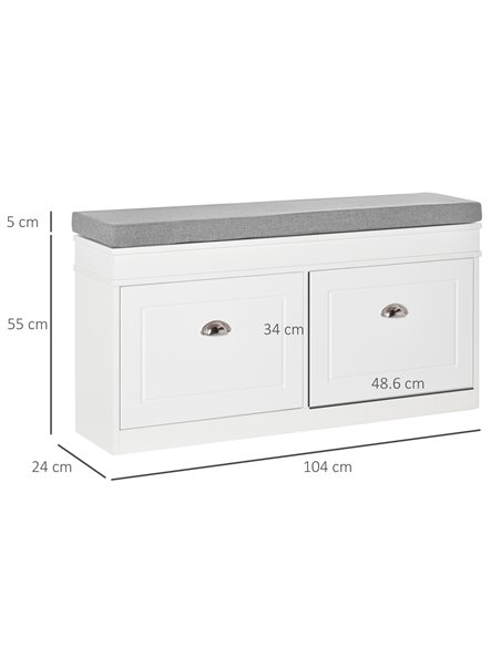 HOMCOM Shoe Storage Bench, Cabinet Organizer with 2 Drawers, Adjustable Shelf, White - pic 27989 | FastDaddyshop