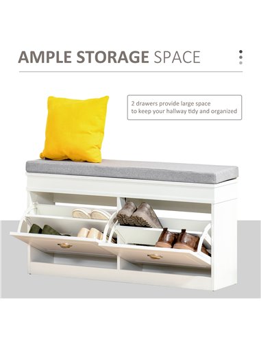HOMCOM Shoe Storage Bench, Cabinet Organizer, White 837-138V70