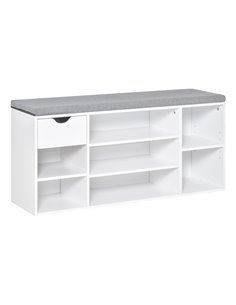 HOMCOM Shoe Bench, Shoe Storage Cabinet with 7 Compartments, Drawer, Adjustable Shelves, White and Grey