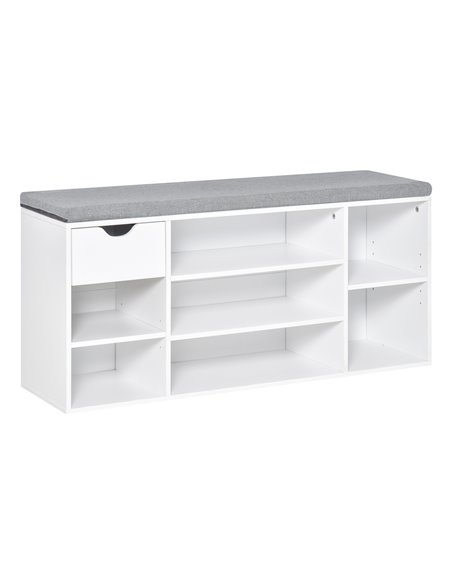 HOMCOM Shoe Bench, Shoe Storage Cabinet with 7 Compartments, Drawer, Adjustable Shelves, White and Grey - pic 27996 | FastDaddyshop