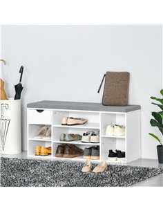 HOMCOM Shoe Bench, Shoe Storage Cabinet with 7 Compartments, Drawer, Adjustable Shelves, White and Grey 2