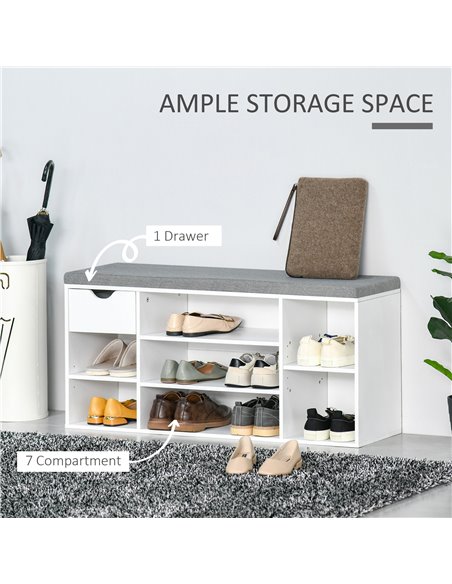 HOMCOM Shoe Bench with Seat Cushion Shoe Storage Cabinet with 7 Compartments Drawer Adjustable Shelves for Entryway Hallway Livi - pic 27999 | FastDaddyshop