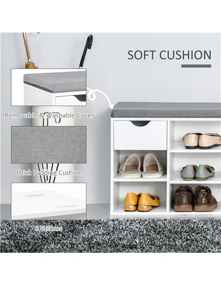 HOMCOM Shoe Bench, Shoe Storage Cabinet with 7 Compartments, Drawer, Adjustable Shelves, White and Grey - pic 28001 | FastDaddyshop