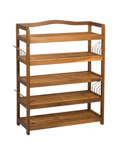 HOMCOM 5-Tier Shoe Rack, Wooden Shoe Storage Organiser with Hangers, Holds up to 24 Pairs, Teak