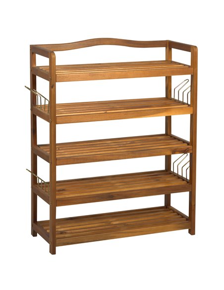 HOMCOM 5-Tier Shoe Rack, Wooden Shoe Storage Organiser with Hangers, Holds up to 24 Pairs, Teak - pic 28005 | FastDaddyshop
