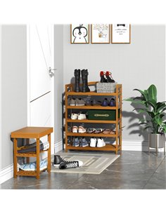 HOMCOM 5-Tier Shoe Rack, Wooden Shoe Storage Organiser with Hangers, Holds up to 24 Pairs, Teak 2