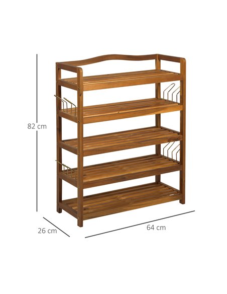HOMCOM 5-Tier Shoe Rack, Wooden Shoe Storage Organiser with Hangers, Holds up to 24 Pairs, Teak - pic 28007 | FastDaddyshop