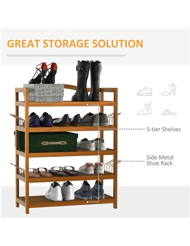 HOMCOM 5-Tier Shoe Rack, Wooden Shoe Storage Organiser, Teak 833-437V01