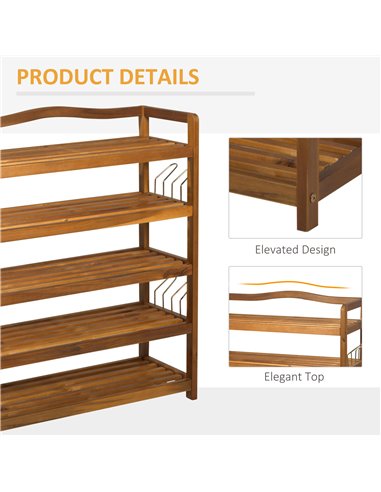 HOMCOM 5-Tier Shoe Rack, Wooden Shoe Storage Organiser, Teak 833-437V01