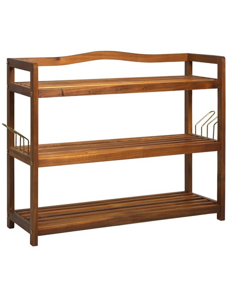 HOMCOM 3-Tier Shoe Rack, Wooden Shoe Storage Organiser with 2 Hangers, Holds up to 12 Pairs, Teak - pic 28014 | FastDaddyshop