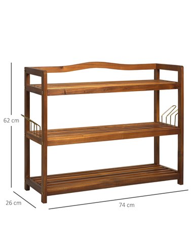 HOMCOM 3-Tier Shoe Rack, Wooden Shoe Storage Organiser with 2 Hangers, Holds up to 12 Pairs, Teak