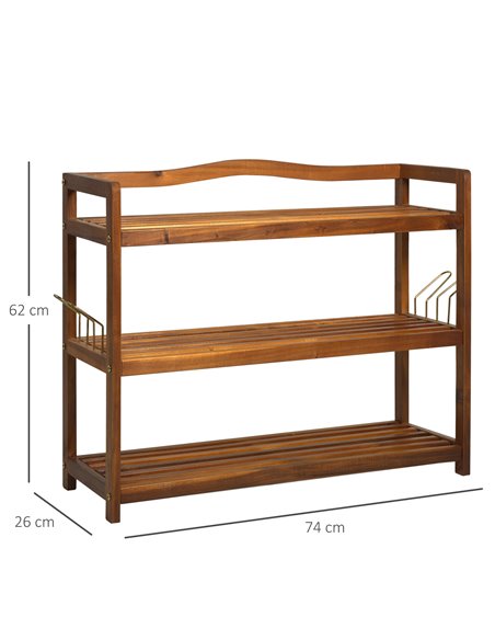 HOMCOM 3-Tier Shoe Rack, Wooden Shoe Storage Organiser with 2 Hangers, Holds up to 12 Pairs, Teak - pic 28016 | FastDaddyshop