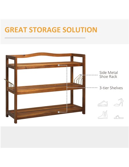 HOMCOM 3-Tier Shoe Rack, Wooden Shoe Storage Organiser, Teak 833-439V01 - pic 28017 | FastDaddyshop