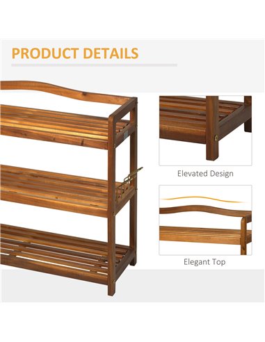HOMCOM 3-Tier Shoe Rack, Wooden Shoe Storage Organiser, Teak 833-439V01