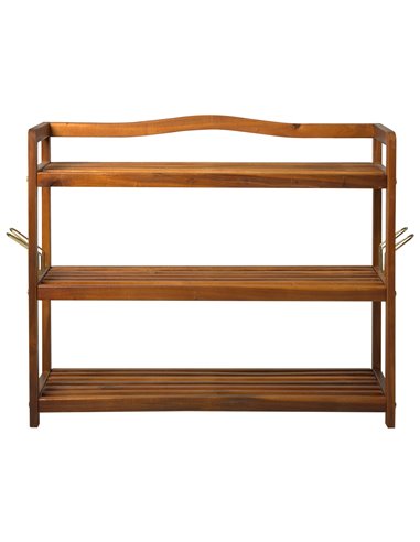 HOMCOM 3-Tier Shoe Rack, Wooden Shoe Storage Organiser with 2 Hangers, Holds up to 12 Pairs, Teak