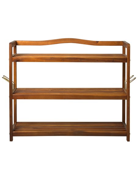 HOMCOM 3-Tier Shoe Rack, Wooden Shoe Storage Organiser with 2 Hangers, Holds up to 12 Pairs, Teak - pic 28020 | FastDaddyshop