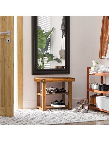 HOMCOM Wood Shoe Bench, 3-Tier Shoe Storage Rack, Teak 833-441V01