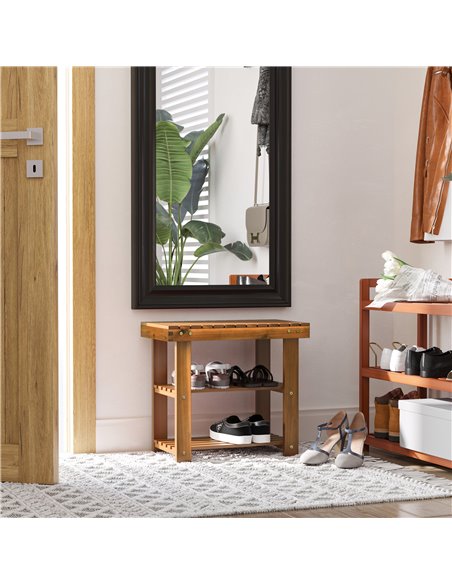 HOMCOM Wood Shoe Bench, 3-Tier Shoe Storage Rack, Teak 833-441V01 - pic 28024 | FastDaddyshop