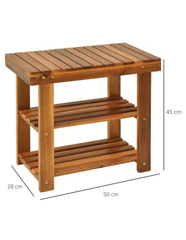 HOMCOM Wood Shoe Bench, 3-Tier Shoe Storage Rack, Teak 833-441V01