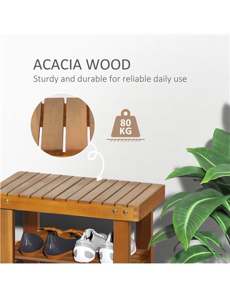 HOMCOM Wood Shoe Bench, 3-Tier Shoe Storage Rack, Teak 833-441V01 - pic 28026 | FastDaddyshop