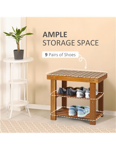 HOMCOM Wood Shoe Bench, 3-Tier Shoe Storage Rack, Teak 833-441V01
