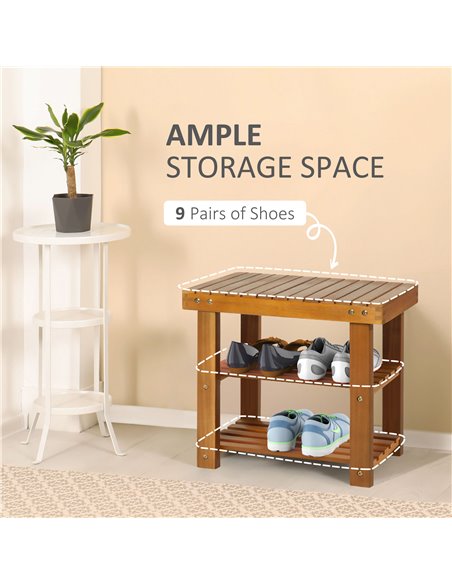 HOMCOM Wood Shoe Bench, 3-Tier Shoe Storage Rack, Teak 833-441V01 - pic 28027 | FastDaddyshop