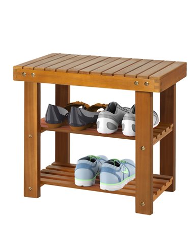 HOMCOM Wood Shoe Bench, 3-Tier Shoe Storage Rack, Teak 833-441V01