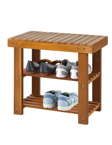 HOMCOM Wood Shoe Bench, 3-Tier Shoe Storage Rack, Teak 833-441V01 - pic 28028 | FastDaddyshop