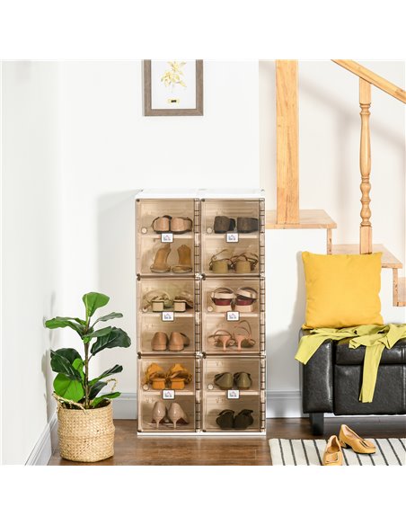 HOMCOM Plastic Shoe Storage Cabinet, Portable Cube Shoe Storage Organizer, White and Brown - pic 28033 | FastDaddyshop