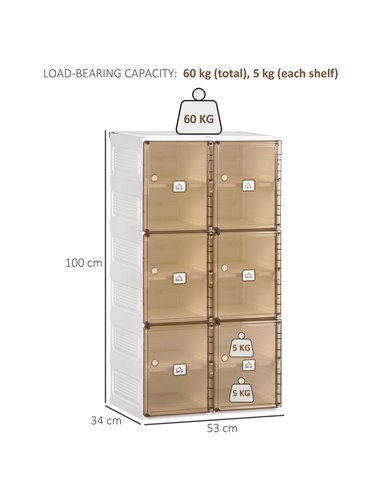 HOMCOM Plastic Shoe Storage Cabinet, Portable Cube Shoe Storage Organizer, White and Brown