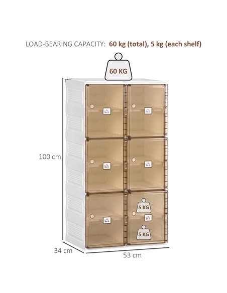 HOMCOM Plastic Shoe Storage Cabinet, Portable Cube Shoe Storage Organizer, White and Brown - pic 28034 | FastDaddyshop